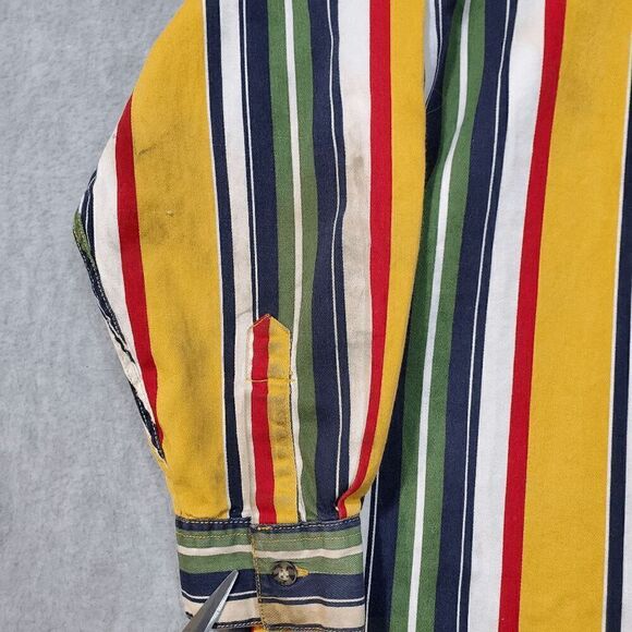 GUESS Shirt Mens Large Green Striped Regular Fit Collar Casual Button Down Vtg - Picture 10 of 12